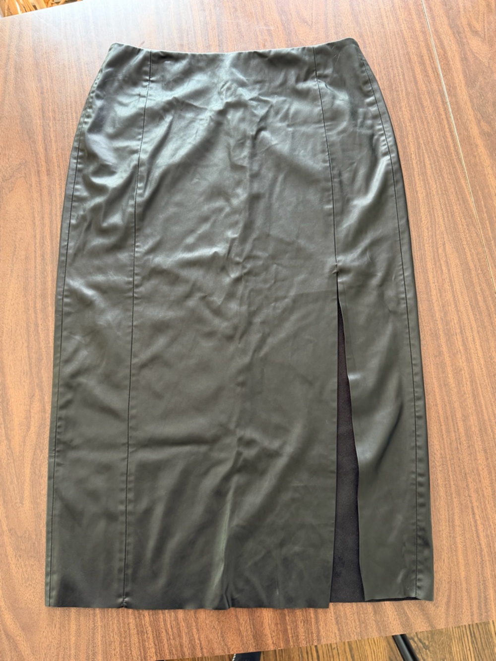 Zara Black Faux Leather Pencil Skirt with Front Slit